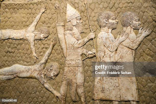 The Israel Museum located in Jerusalem. Bas-relief illustrating the jewish exodus by the babylonians in the 6th century BC on May 22, 2014 in...