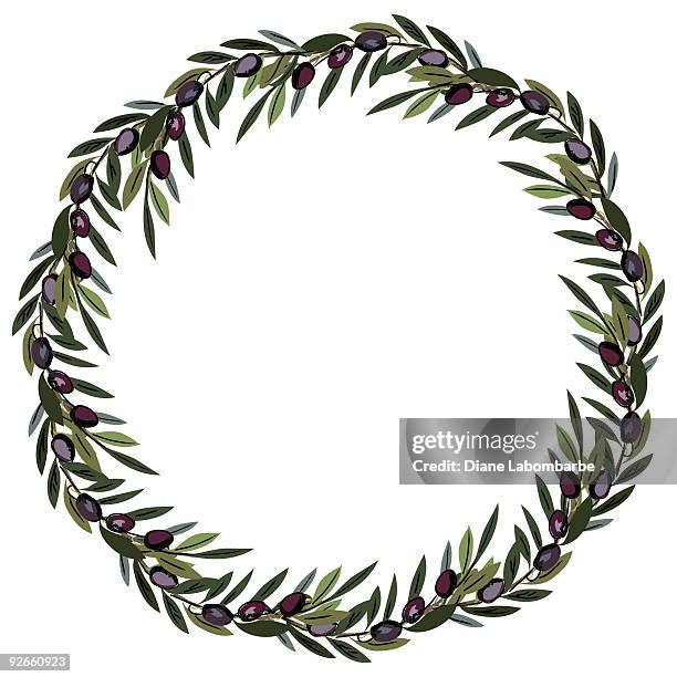 olive wreath - kalamata olive stock illustrations