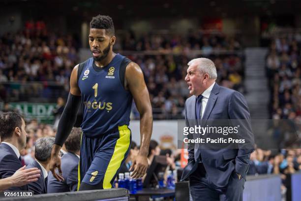 Jason Thompson and Zeljko Obradovic during Fenerbahce Dogus Istanbul victory over Real Madrid in Turkish Airlines Euroleague regular season game...