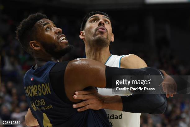 Jason Thompson , #1 of Fenerbahce and Gustavo Ayón, #14 of Real Madrid, in action during the 2017/2018 Turkish Airlines EuroLeague Regular Season...