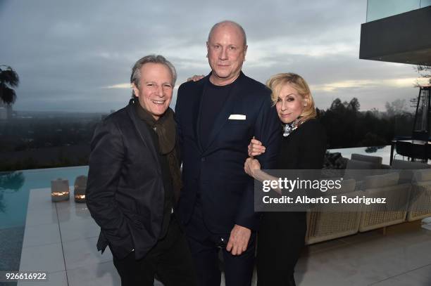 Robert Desiderio, Scott P. Campbell and Judith Light attend a cocktail party hosted by the Elton John AIDS Foundation and BBVA Compass to celebrate...