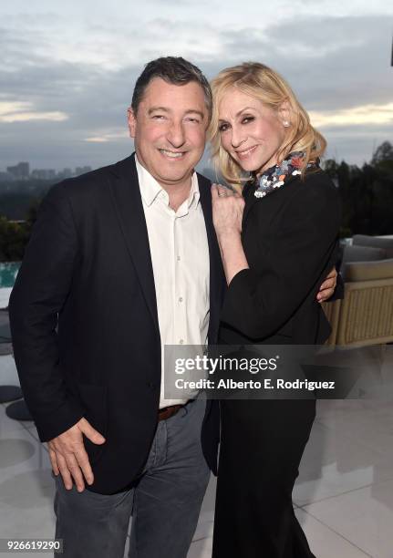 Joan Roca and Judith Light attend a cocktail party hosted by the Elton John AIDS Foundation and BBVA Compass to celebrate EJAF, the 90th Academy...
