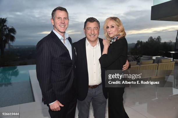 Stephen Flynn, Joan Roca and Judith Light attend a cocktail party hosted by the Elton John AIDS Foundation and BBVA Compass to celebrate EJAF, the...