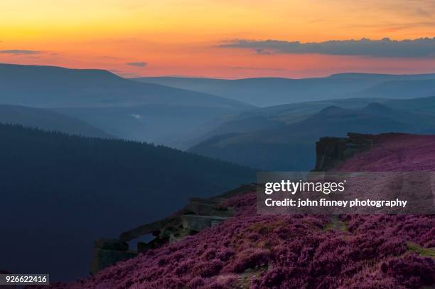 bamford edge at dusk, above ladybower in the english peak district. uk. - dambusters stock pictures, royalty-free photos & images