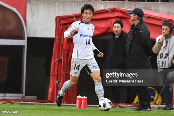 Koki Yonekura of Gamba Osaka in action during the J.League J1 match between Kashima Antlers and Gamba Osaka at Kashima Soccer Stadium on March 3,...