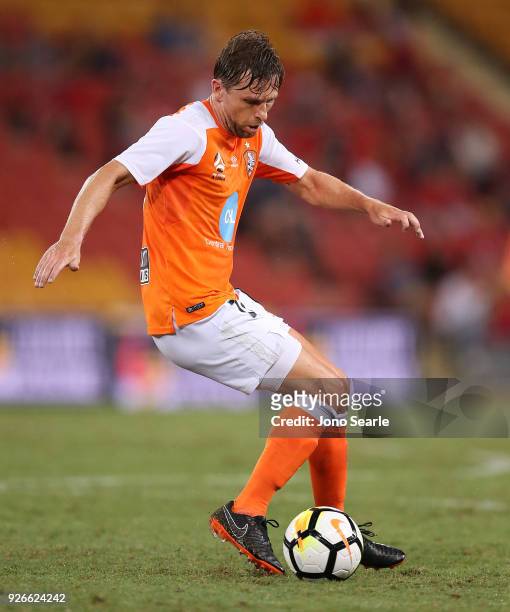 Brett Holman of the Brisbane Roar controls the ball during the round 22 A-League match between the Brisbane Roar and Adelaide United at Suncorp...