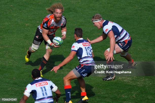 Willem Britz of Sunwolves in action during the Super Rugby round 3 match between Sunwolves and Rebels at the Prince Chichibu Memorial Ground on March...