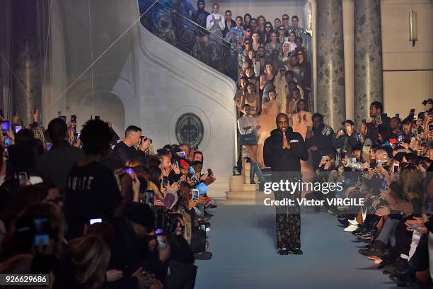 Virgil Abloh walks the runway during the Off-White Ready to Wear Fall/Winter 2018-2019 fashion show as part of the Paris Fashion Week Womenswear...