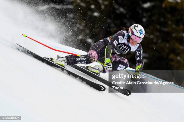 Tina Weirather of Liechtenstein competes during the Audi FIS Alpine Ski World Cup Women's Super G on March 3, 2018 in Crans-Montana, Switzerland.