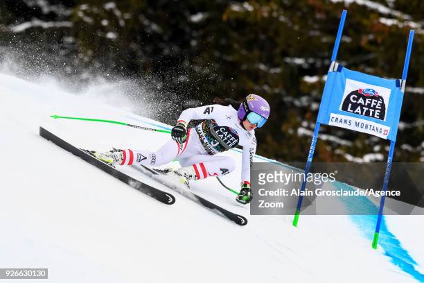 Anna Veith of Austria competes during the Audi FIS Alpine Ski World Cup Women's Super G on March 3, 2018 in Crans-Montana, Switzerland.