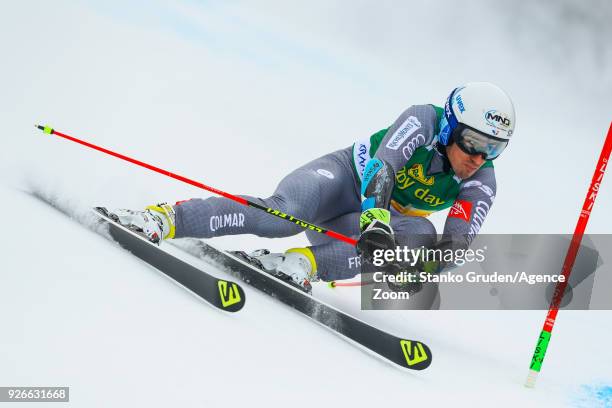 Victor Muffat-jeandet of France in action during the Audi FIS Alpine Ski World Cup Men's Giant Slalom on March 3, 2018 in Kranjska Gora, Slovenia.