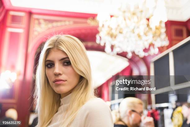 Devon Windsor poses backstage before the Redemption show as part of the Paris Fashion Week Womenswear Fall/Winter 2018/2019 on March 2, 2018 in...