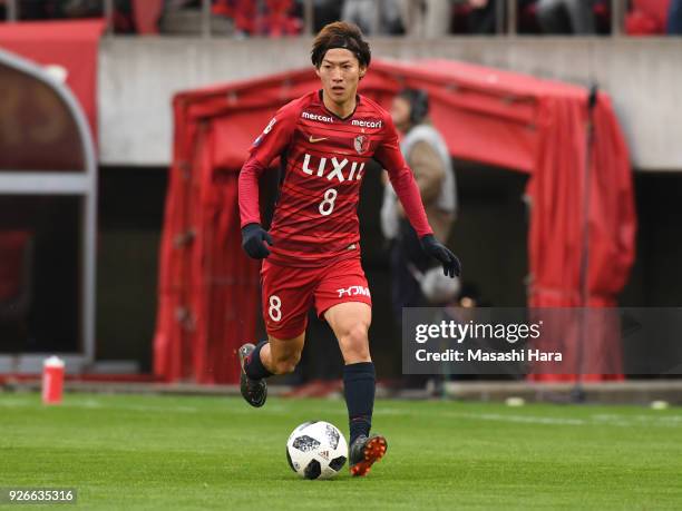 Shoma Doi of Kashima Antlers in action during the J.League J1 match between Kashima Antlers and Gamba Osaka at Kashima Soccer Stadium on March 3,...