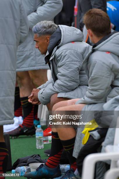 Timothy Lafaele of Sunwolves looks dejected after losing the Super Rugby round 3 match between Sunwolves and Rebels at the Prince Chichibu Memorial...