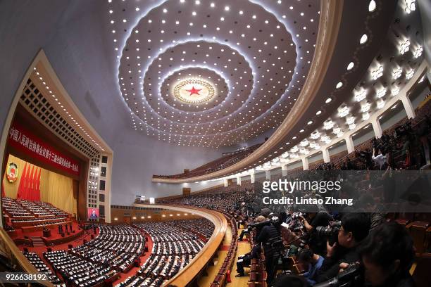 General view of the opening ceremony of the Chinese People's Political Consultative Conference at The Great Hall of People on March 3, 2018 in...