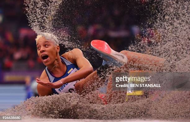 Venezuela's Yulimar Rojas competes in the women's triple jump final at the 2018 IAAF World Indoor Athletics Championships at the Arena in Birmingham...