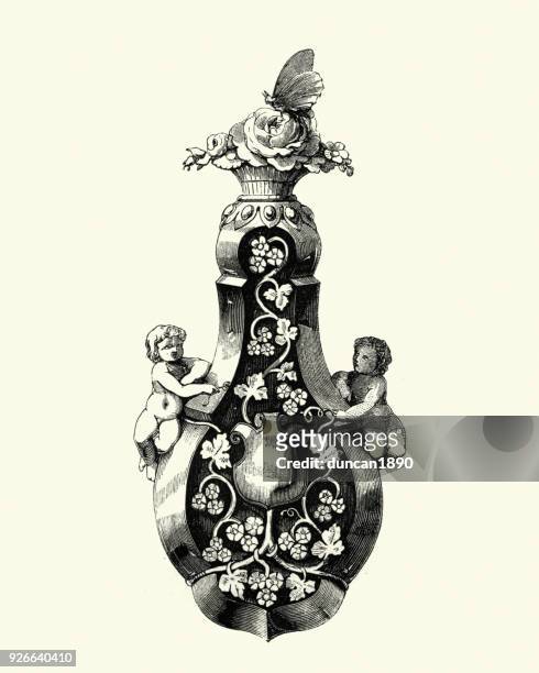 viktorianische parfüm-flasche, 1855 - perfume sprayer stock-grafiken, -clipart, -cartoons und -symbole