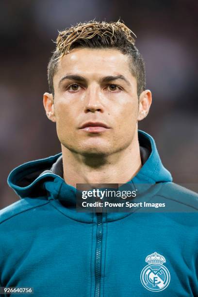 Cristiano Ronaldo of Real Madrid prior to the UEFA Champions League 2017-18 Round of 16 match between Real Madrid vs Paris Saint Germain at Estadio...