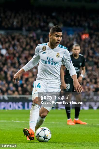 Carlos Henrique Casemiro of Real Madrid in action during the UEFA Champions League 2017-18 Round of 16 match between Real Madrid vs Paris Saint...