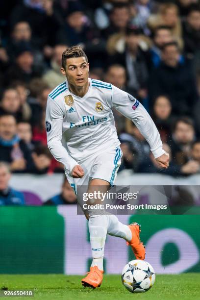 Cristiano Ronaldo of Real Madrid in action during the UEFA Champions League 2017-18 Round of 16 match between Real Madrid vs Paris Saint Germain at...