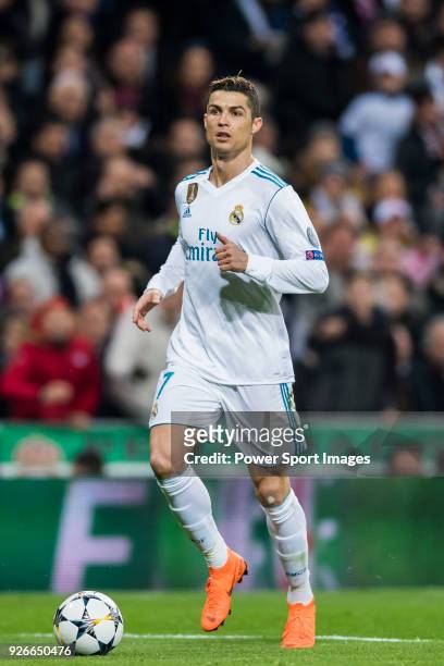 Cristiano Ronaldo of Real Madrid in action during the UEFA Champions League 2017-18 Round of 16 match between Real Madrid vs Paris Saint Germain at...