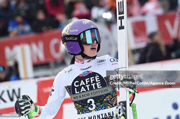 Anna Veith of Austria takes 2nd place during the Audi FIS Alpine Ski World Cup Women's Super G on March 3, 2018 in Crans-Montana, Switzerland.