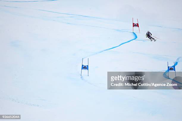 Tina Weirather of Liechtenstein takes 1st place during the Audi FIS Alpine Ski World Cup Women's Super G on March 3, 2018 in Crans-Montana,...