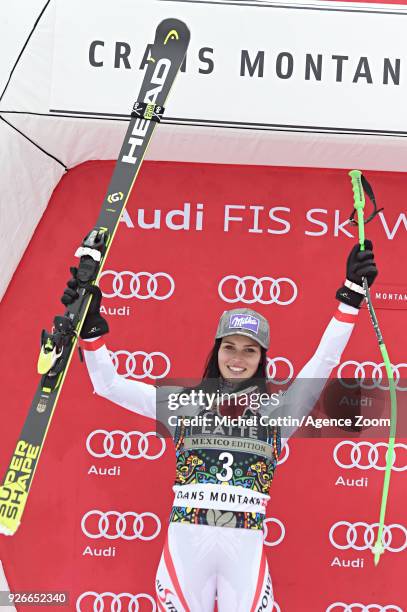 Anna Veith of Austria takes 2nd place during the Audi FIS Alpine Ski World Cup Women's Super G on March 3, 2018 in Crans-Montana, Switzerland.