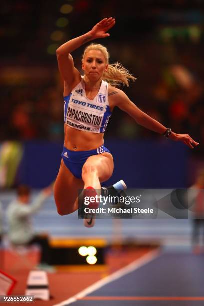 Paraskevi Papachristou of Greece during the Triple Jump Womens Final during the IAAF World Indoor Championships on Day Three at Arena Birmingham on...
