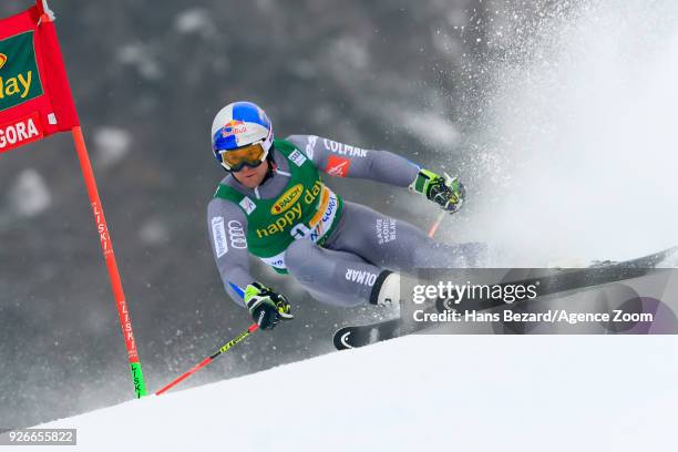 Alexis Pinturault of France competes during the Audi FIS Alpine Ski World Cup Men's Giant Slalom on March 3, 2018 in Kranjska Gora, Slovenia.