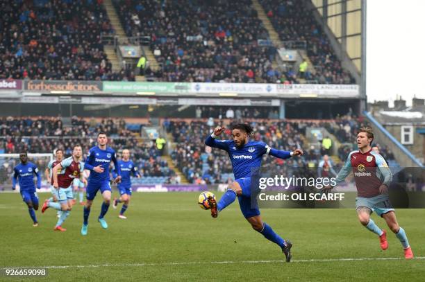 Everton's English-born Welsh defender Ashley Williams controls the ball during the English Premier League football match between Burnley and Everton...