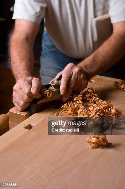 woodworking hands - wood shavings stock pictures, royalty-free photos & images