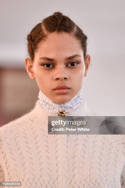 Hiandra Martinez walks the runway during the Carven show as part of the Paris Fashion Week Womenswear Fall/Winter 2018/2019 on March 1, 2018 in...