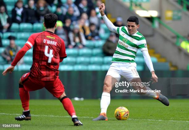 Tom Rogic of Celtic has a shot on goal during the Scottish Cup Quarter Final match between Celtic and Greenock Morton at Celtic Park on March 3, 2018...