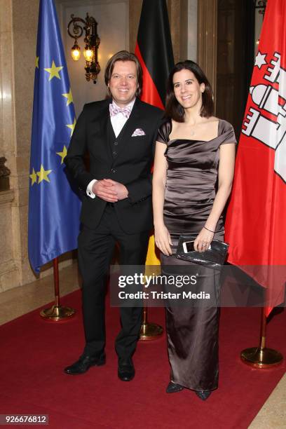Jens P. Meyer and Katja Suding attend the Matthiae Mahl on March 2, 2018 in Hamburg, Germany.