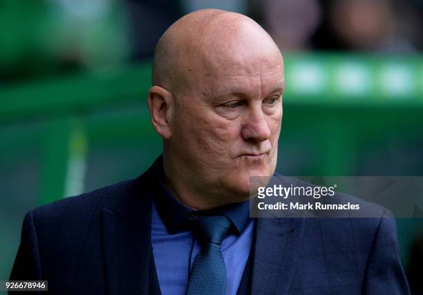 Greenock Morton manager Jim Duffy during the Scottish Cup Quarter Final match between Celtic and Greenock Morton at Celtic Park on March 3, 2018 in...