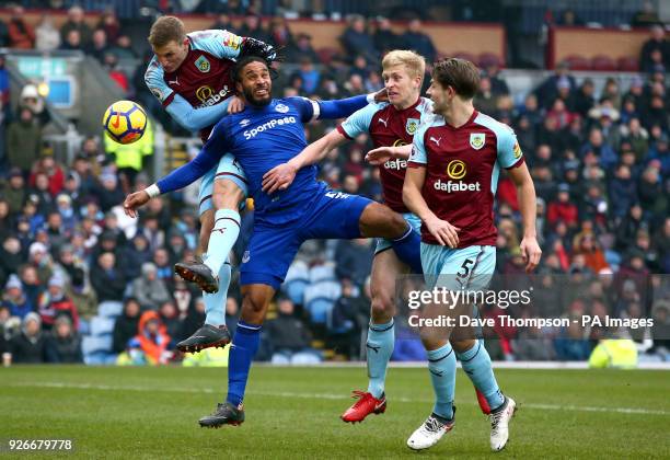 Everton's Ashley Williams sees his header go wide during the Premier League match at Turf Moor, Burnley.