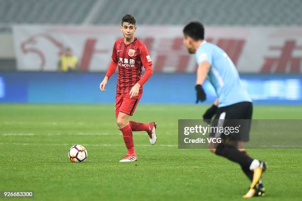 Oscar of Shanghai SIPG controls the ball during the 2018 Chinese Football Association Super League first round match between Shanghai SIPG and Dalian...