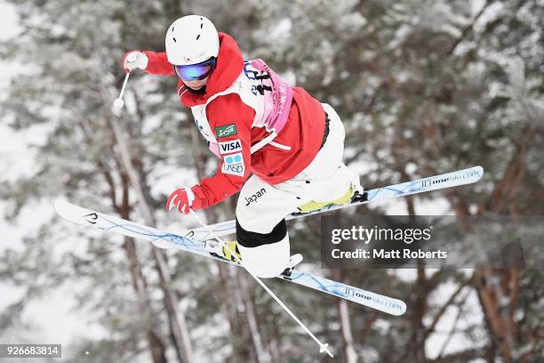 Satsuki Ito of Japan competes during the ladies' moguls on day one of the FIS Freestyle Skiing World Cup Tazawako at Tazawako Ski Resort on March 3,...