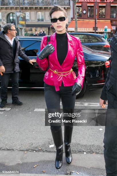 Model Bella Hadid is seen on March 3, 2018 in Paris, France.