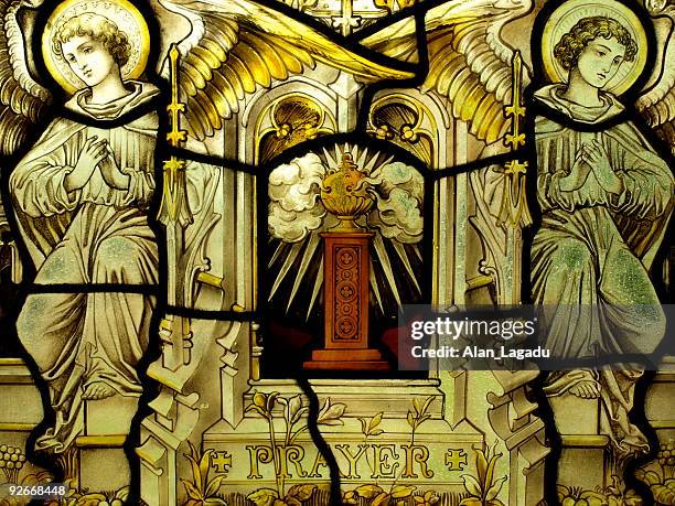 stained glass,st.lawrence church,jersey - stained glass angel stock pictures, royalty-free photos & images