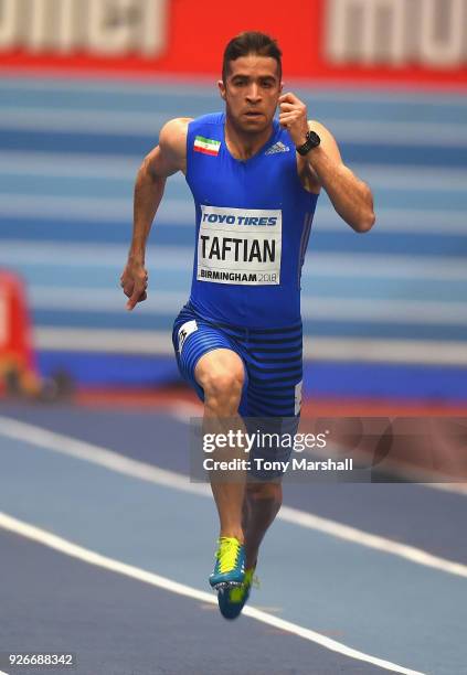 Hassan Taftian of Iran competes in the Men's 60m Heats during Day Three of the IAAF World Indoor Championships at Arena Birmingham on March 3, 2018...