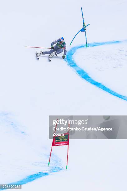 Alexis Pinturault of France takes 3rd place during the Audi FIS Alpine Ski World Cup Men's Giant Slalom on March 3, 2018 in Kranjska Gora, Slovenia.