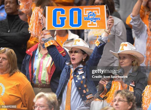 Tennessee Lady Volunteers fan holds up a sign \A|} during the first period between the Auburn Tigers and the Tennessee Lady Volunteers in a SEC...