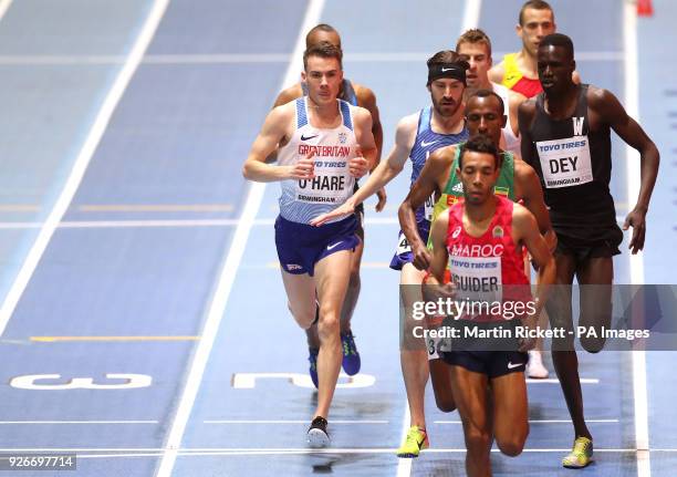 Great Britain's Chris O'Hare in action during the Men's 1500m Heat 1, during day three of the 2018 IAAF Indoor World Championships at The Arena...