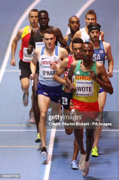Great Britain's Chris O'Hare in action during the Men's 1500m Heat 1, during day three of the 2018 IAAF Indoor World Championships at The Arena...
