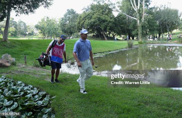 George Coetzee of South Africa walks to the 15th green during the third round of the Tshwane Open at Pretoria Country Club on March 3, 2018 in...