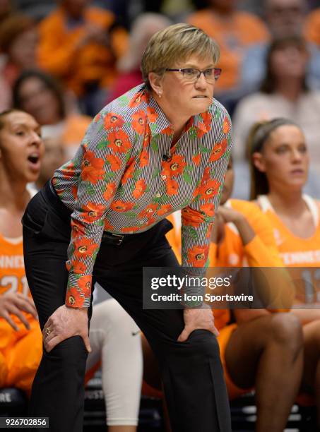 Tennessee Lady Volunteers head coach Holly Warlick watches her team as they struggle to score against the South Carolina Gamecocks during the first...