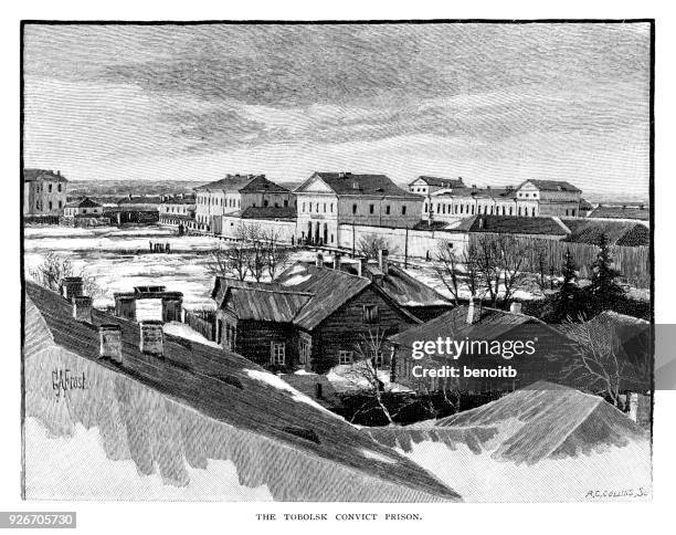 tobolsk convict prison - siberia winter stock illustrations