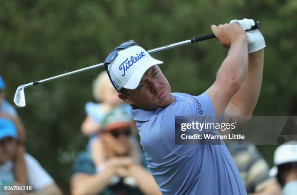 George Coetzee of South Africa tees off on the 15th hole during the third round of the Tshwane Open at Pretoria Country Club on March 3, 2018 in...